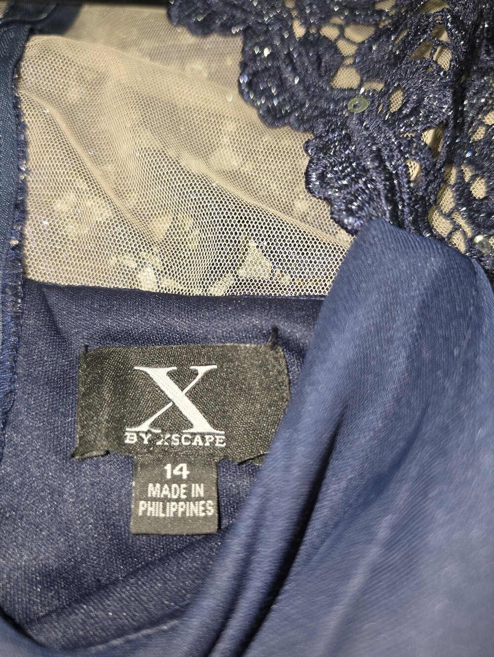 Navy, Lace-Back, Xscape,Evening Gown. - Picture 5 of 5